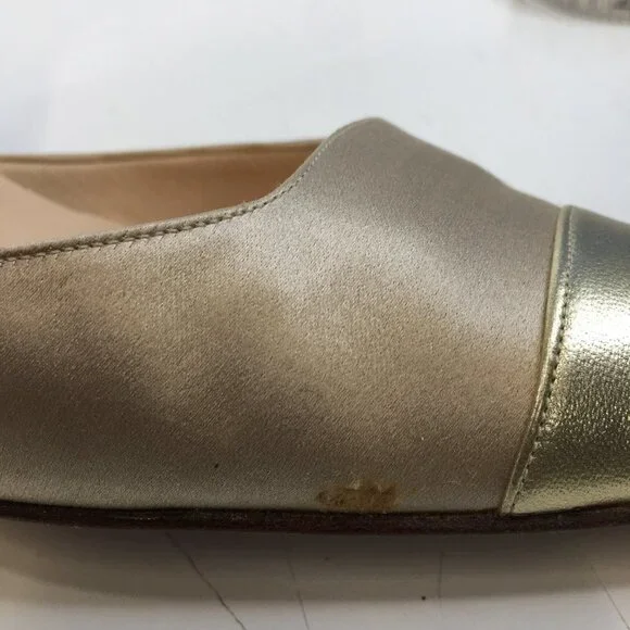 Manolo Blahnik Golden Cap Toe Ankle Strap Pumps Size 37.5
